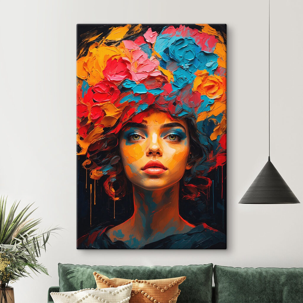 Rosto sob grinalda floral — interior 1