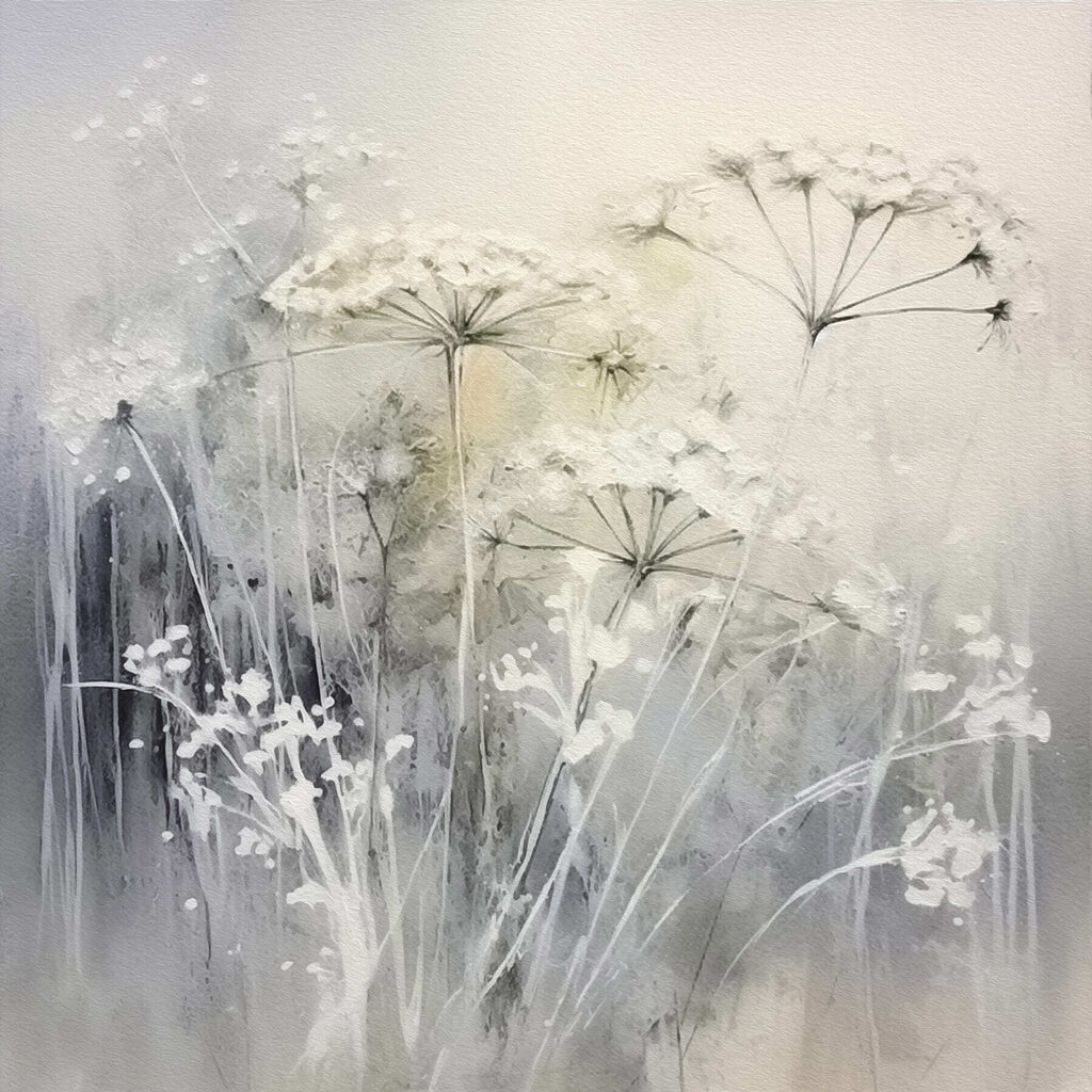 Flores brancas na neblina — design completo