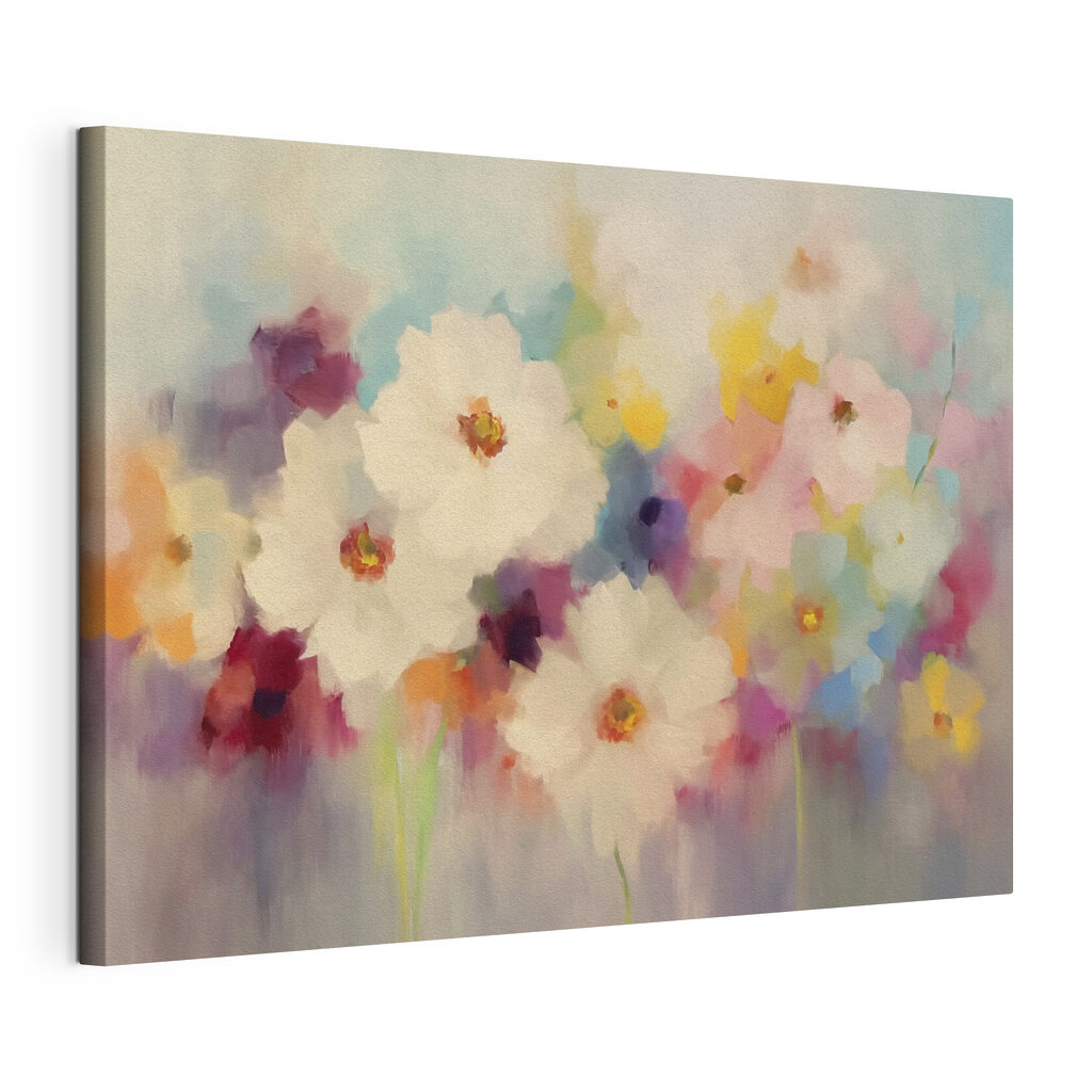 Flores de verão coloridas, tela esticada e borda contínua