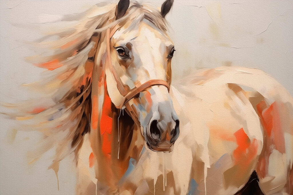 Cavalo branco em pinceladas — design completo