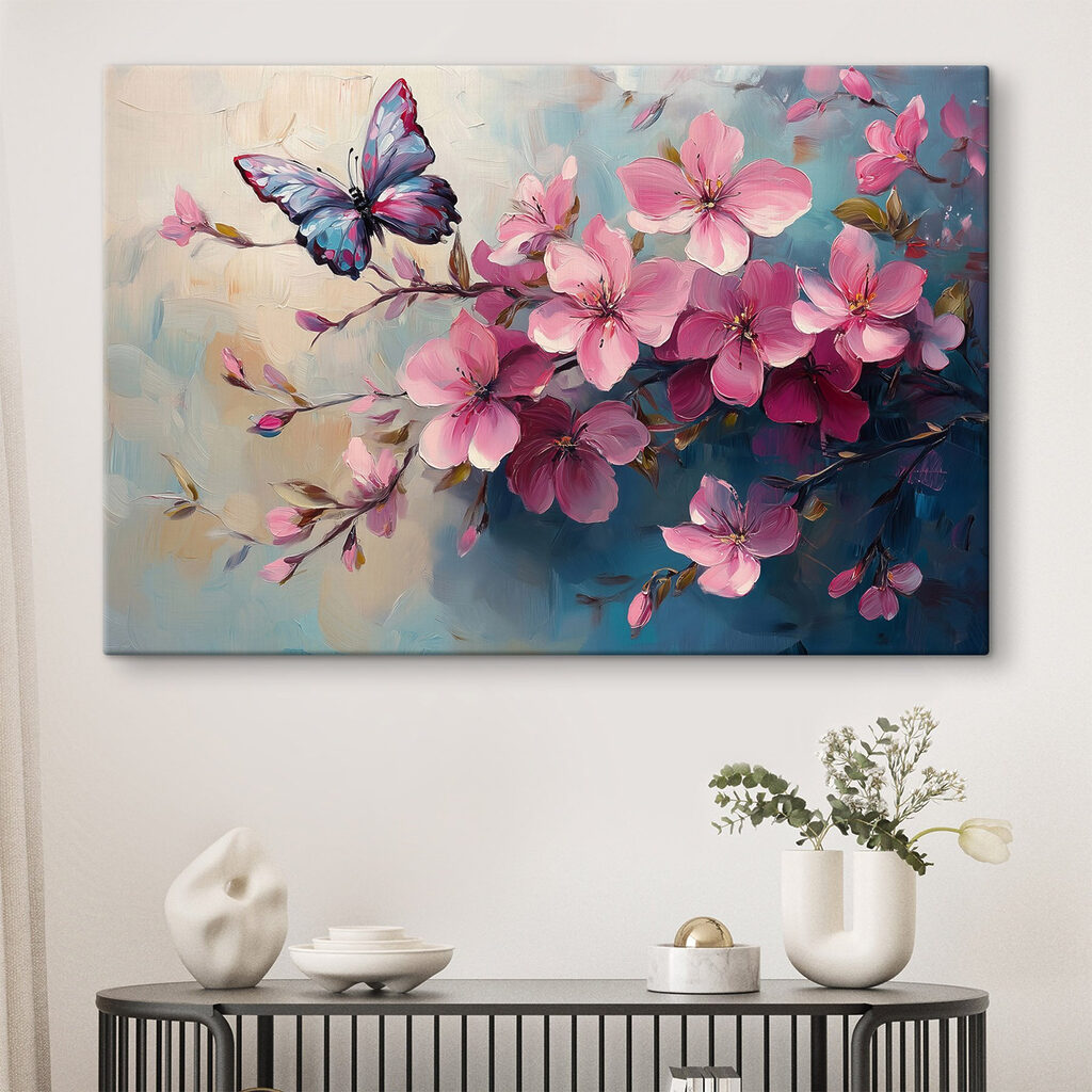 Borboleta sobre ramos rosa — interior 2