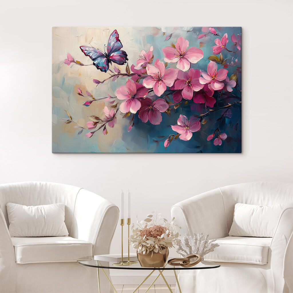 Borboleta sobre ramos rosa — interior 1