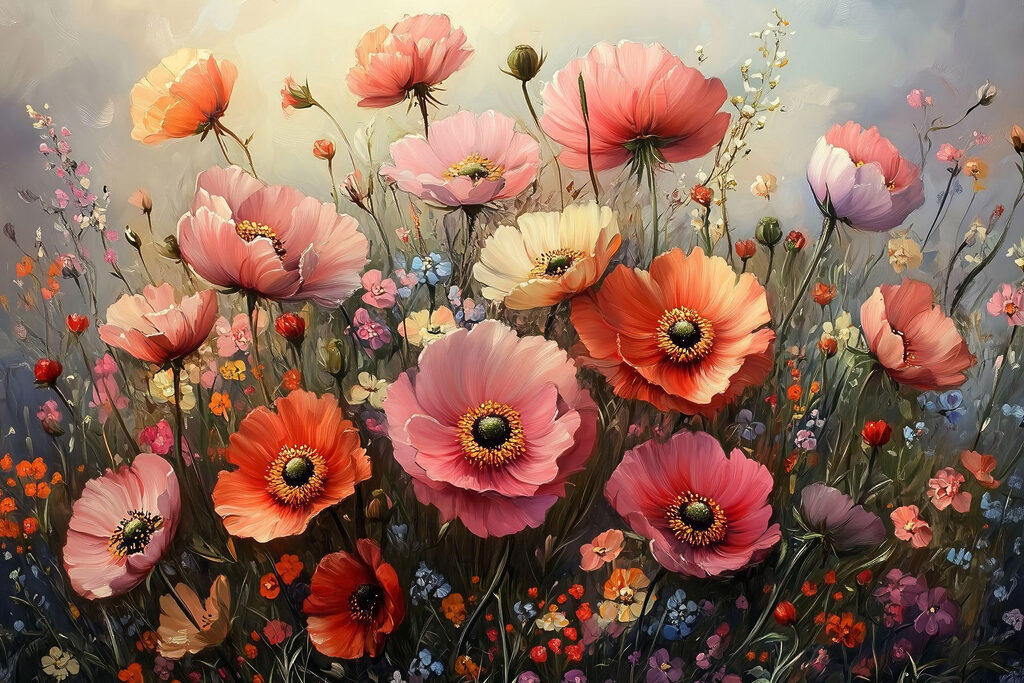 Flores silvestres com botões — design completo