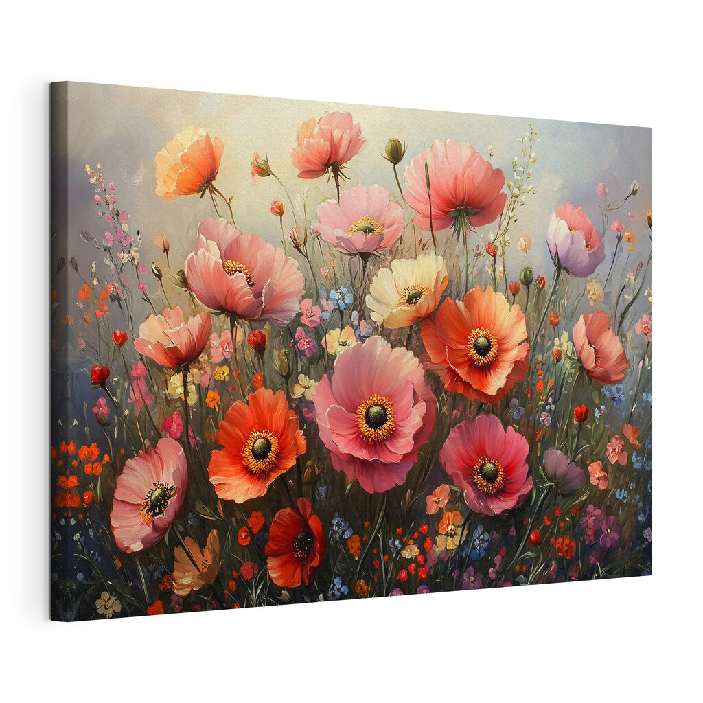Flores silvestres com botões, tela esticada e borda contínua