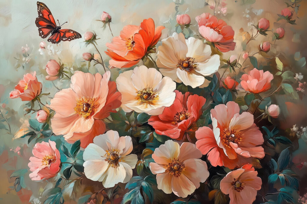 Borboleta entre flores silvestres — design completo