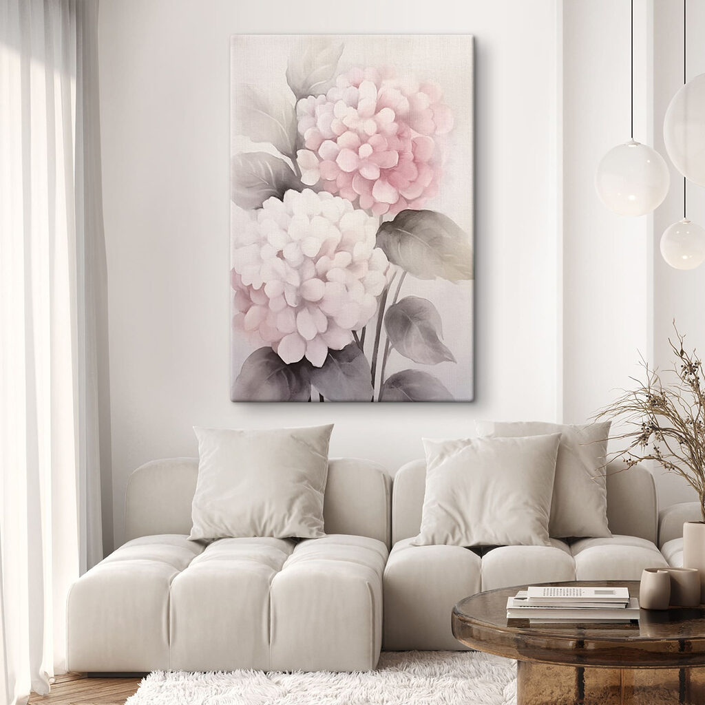 Hortênsias em rosa pastel — interior 1