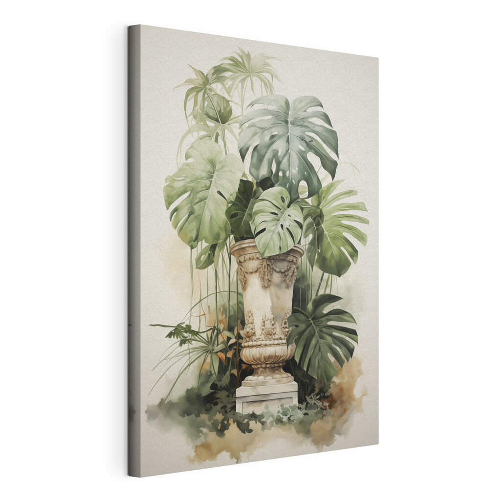 Monstera junto à coluna, tela esticada e borda contínua