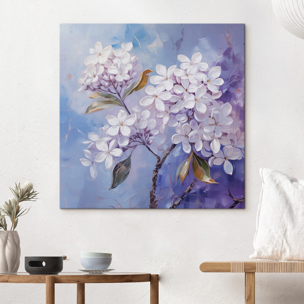 Flor lilás sobre azul — interior 1