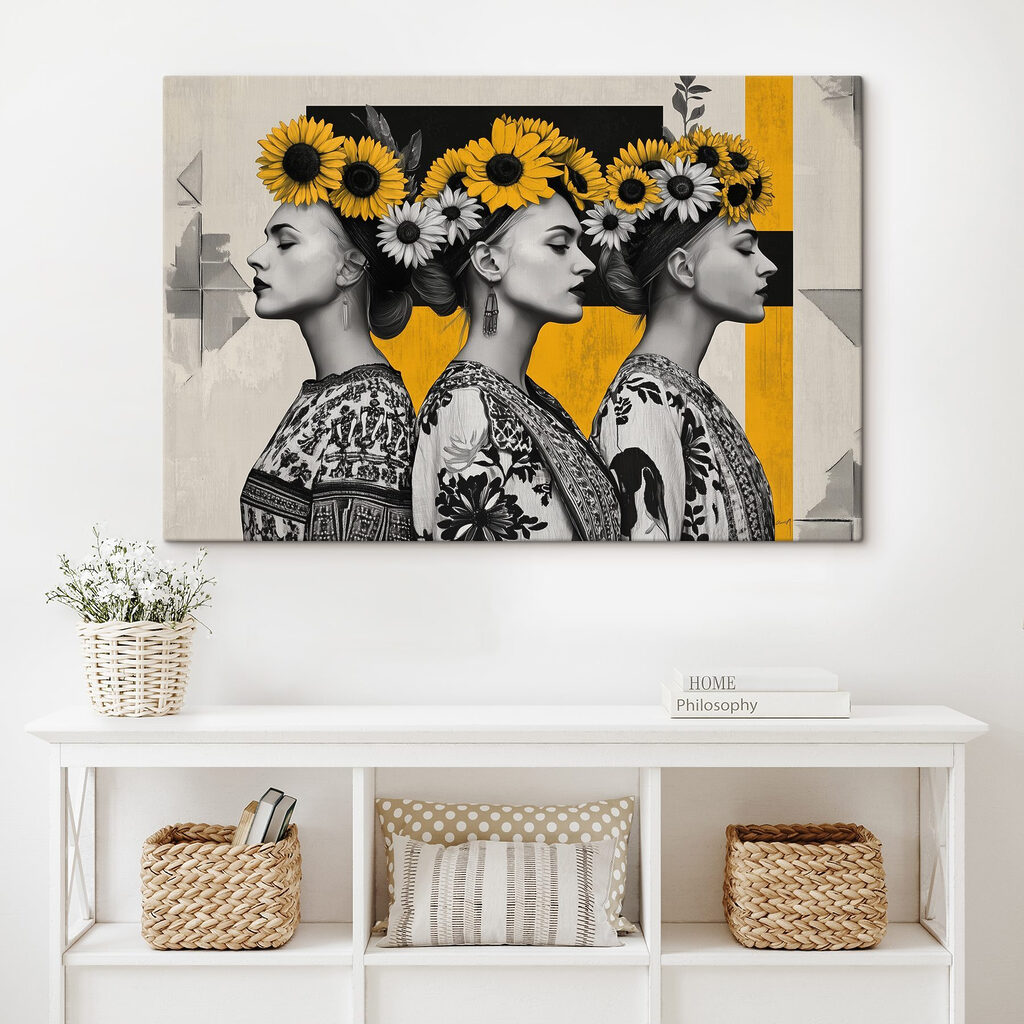 Três perfis com girassóis — interior 1