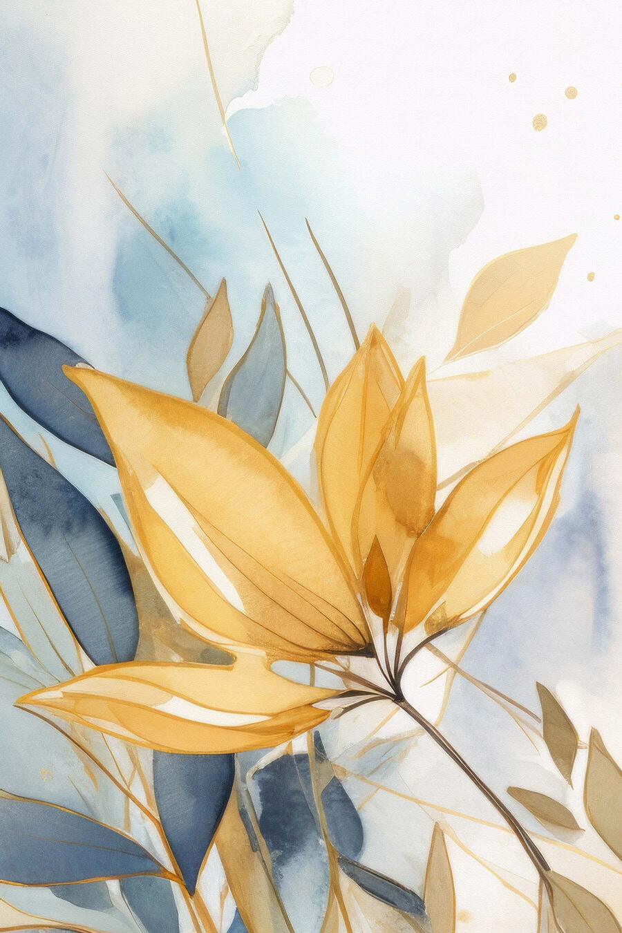 Folhas douradas e azul — design completo
