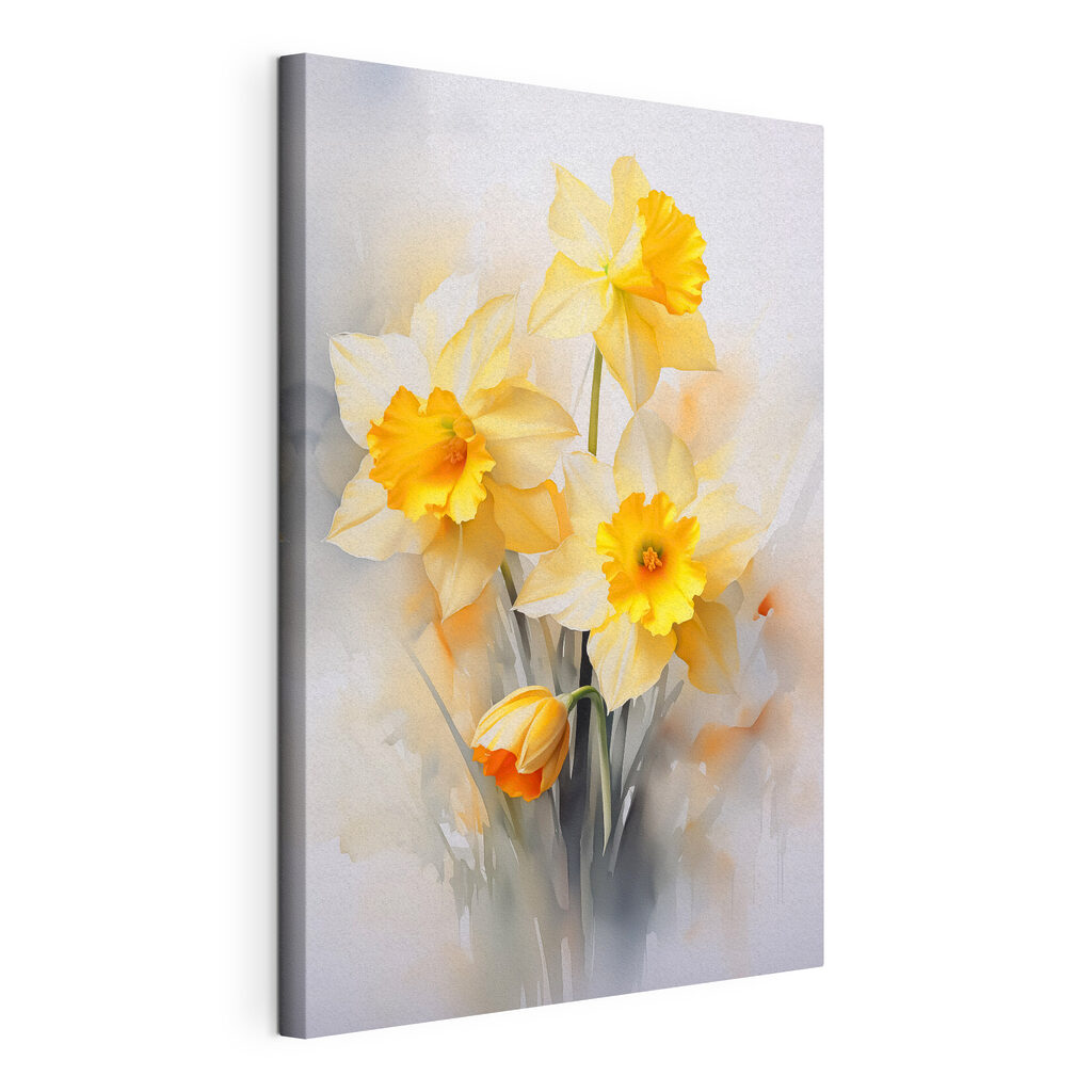Narcisos de tons quentes, tela esticada e borda contínua