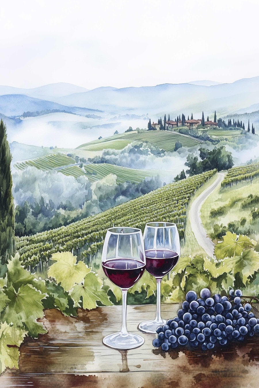 Dois copos sobre vinhas — design completo