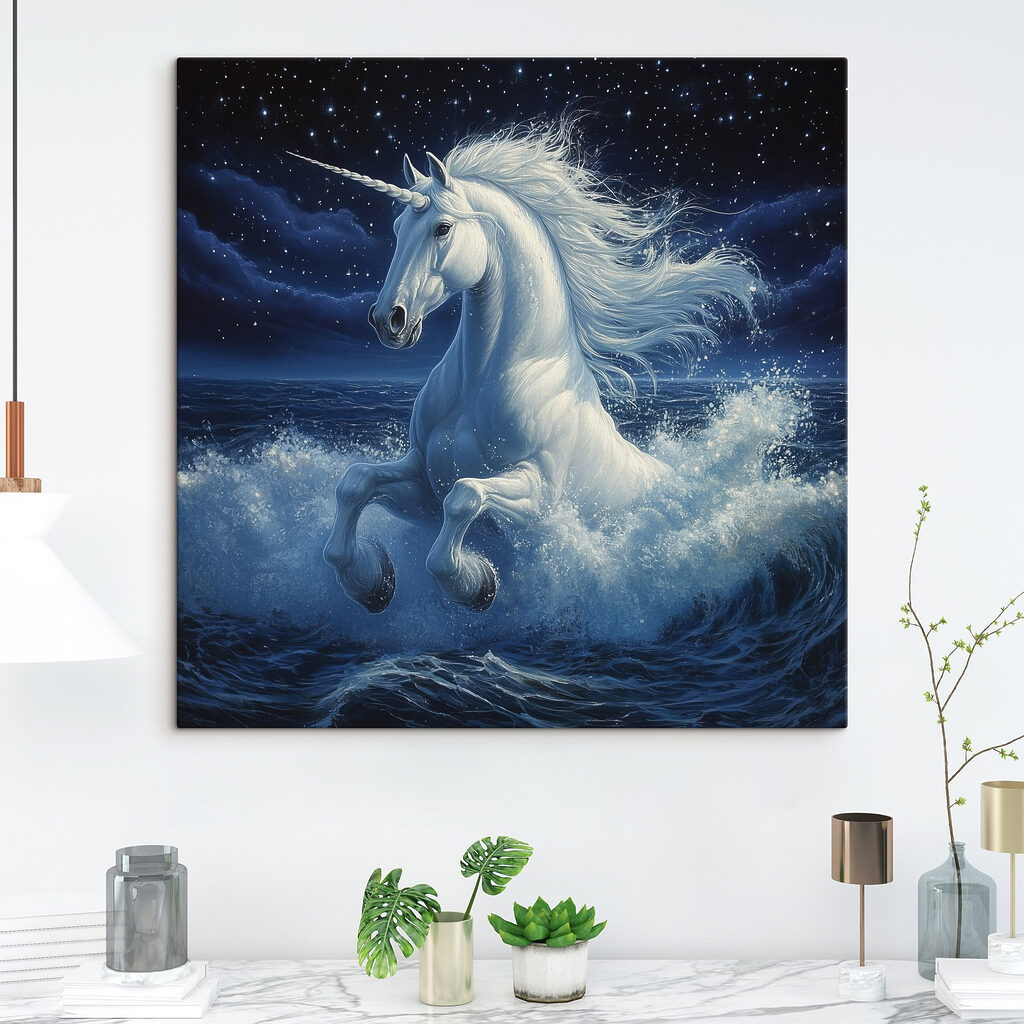 Unicórnio em ondas noturnas — interior 1
