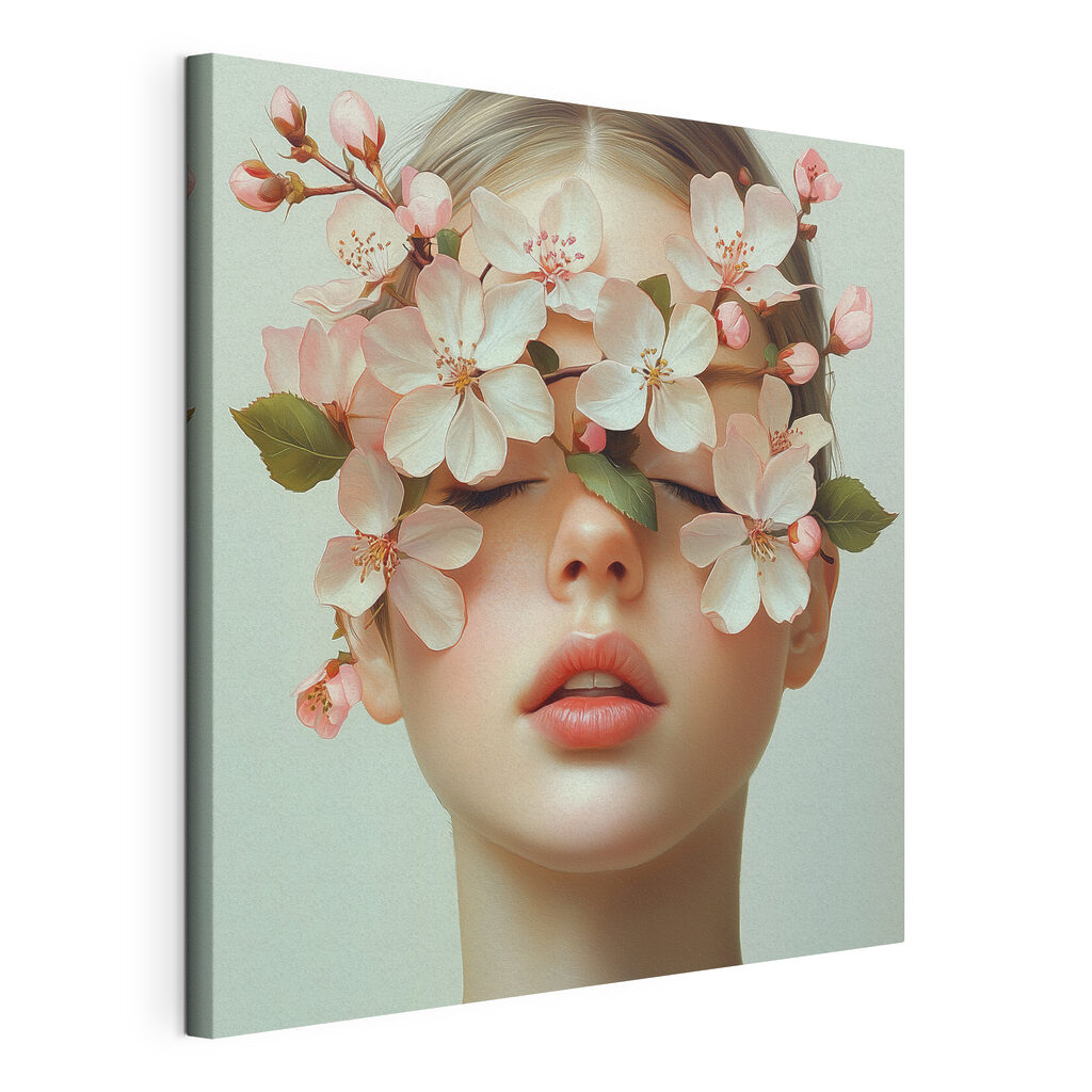 Flores sobre os olhos, tela esticada e borda contínua