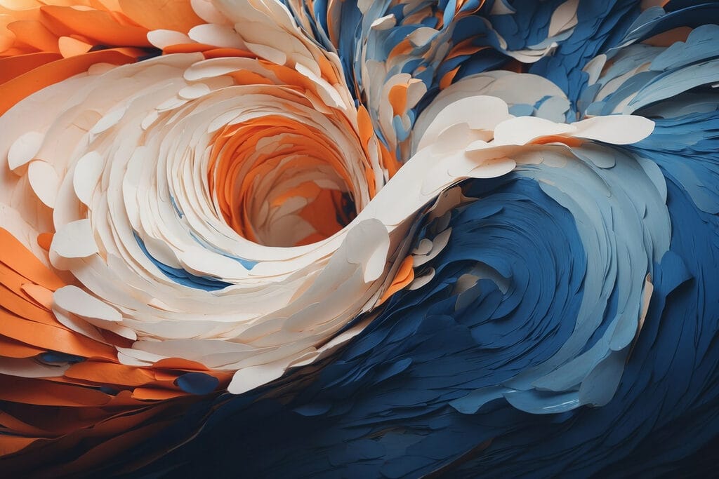 Redemoinho azul e laranja — design completo