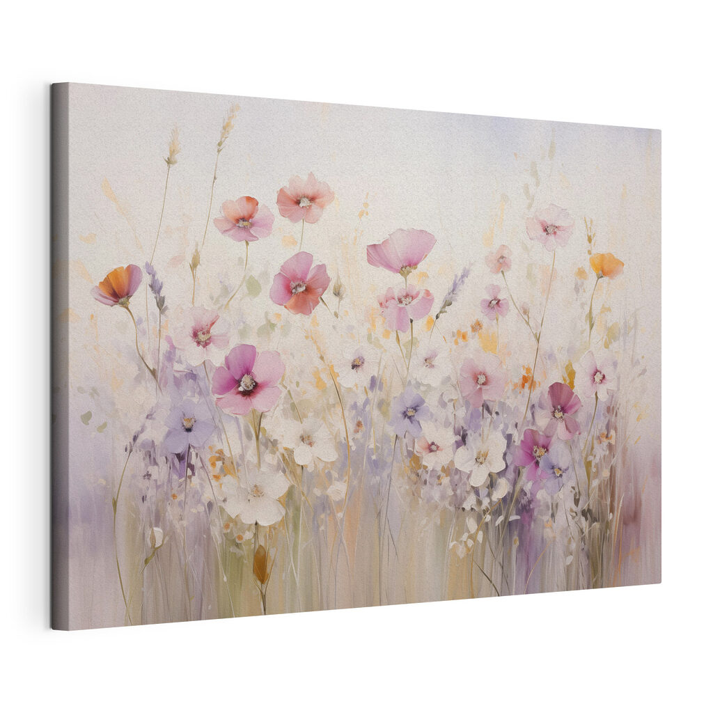 Flores silvestres pastel, tela esticada e borda contínua