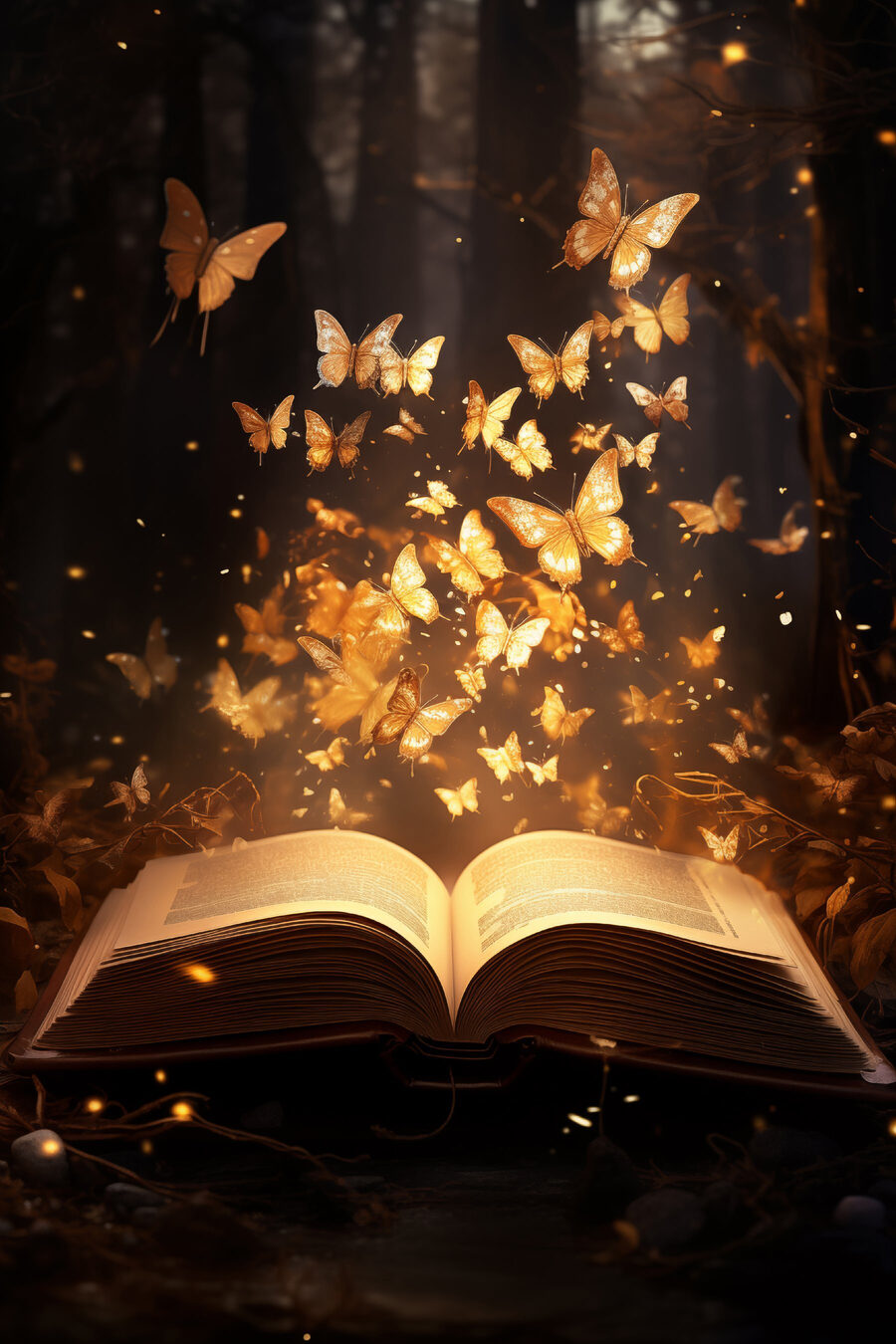 Borboletas sobre livro aberto — design completo