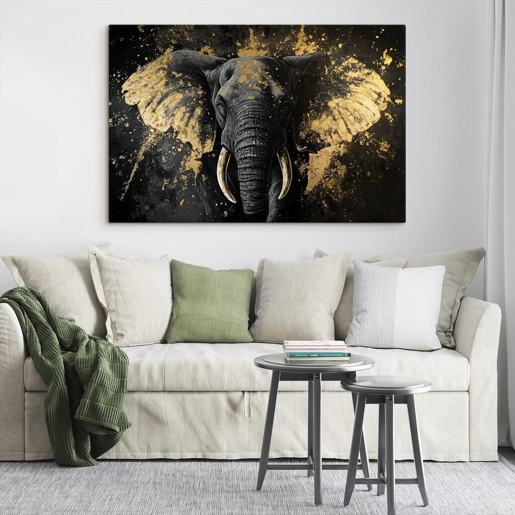 Elefante entre salpicos dourados — interior 2