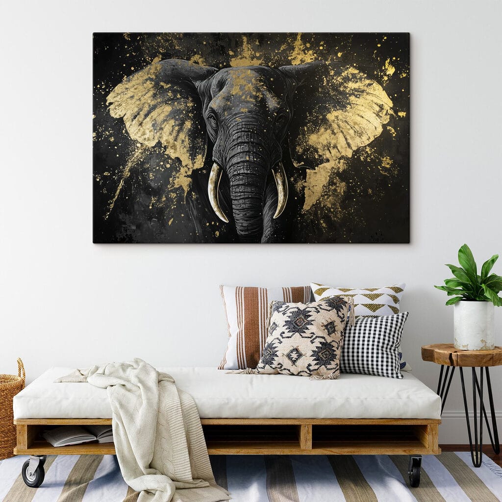 Elefante entre salpicos dourados — interior 3
