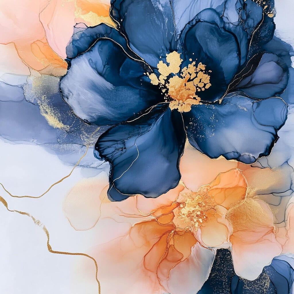 Flor azul em pêssego — design completo