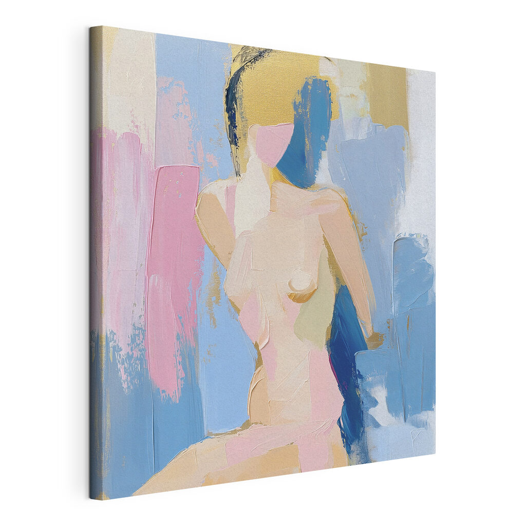 Figura sentada em pastel, tela esticada e borda contínua
