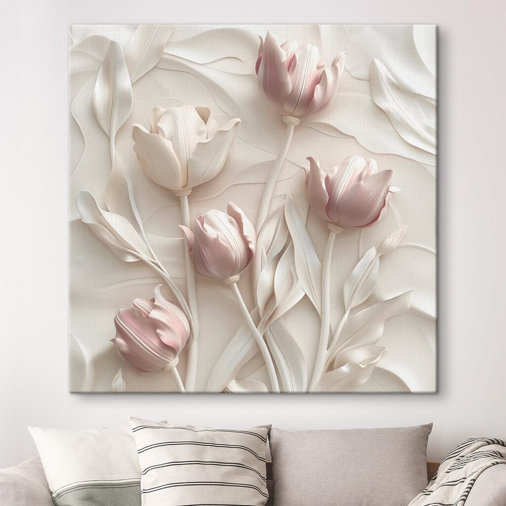 Tulipas rosa entre linhas num interior