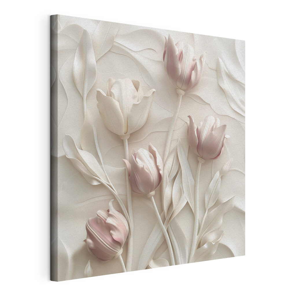 Tulipas rosa entre linhas, tela esticada e borda contínua