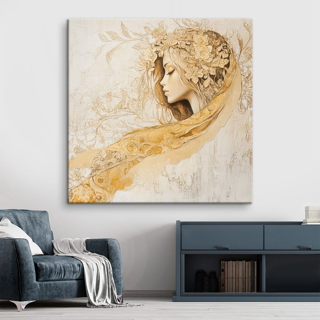 Perfil com véu dourado — interior 2
