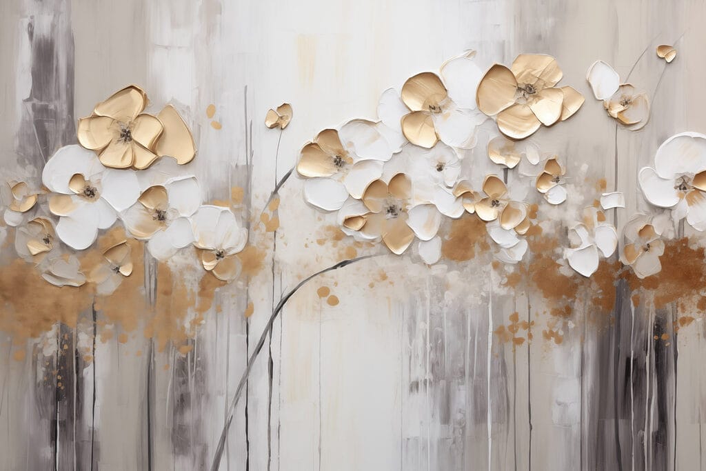 Flores brancas e douradas — design completo