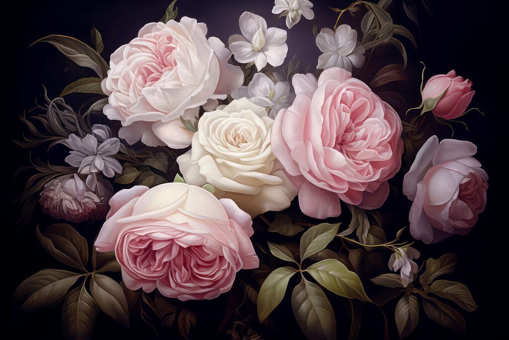 Rosas sobre sombra profunda — design completo