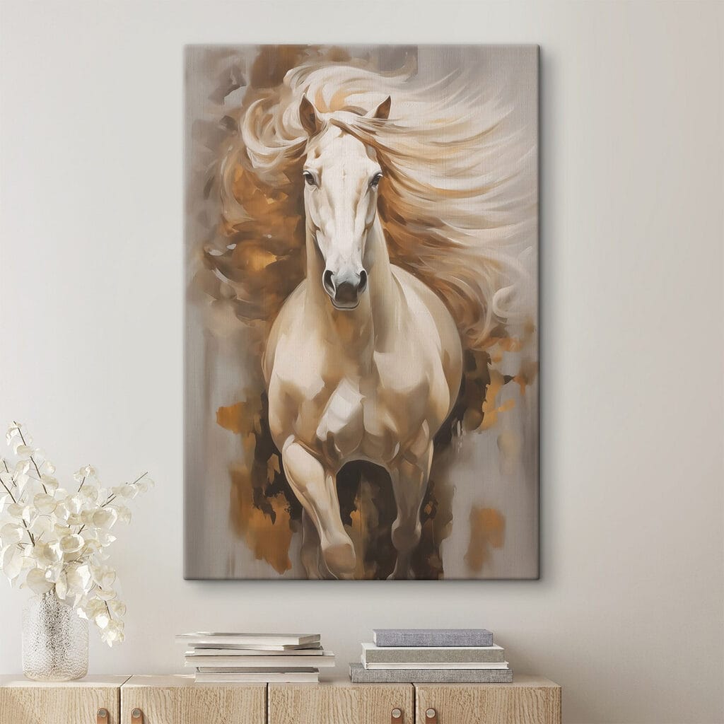 Cavalo em pinceladas castanhas num interior