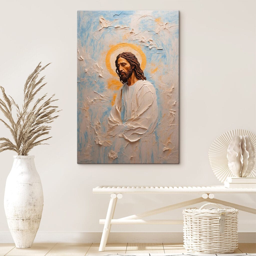 Jesus com auréola dourada num interior