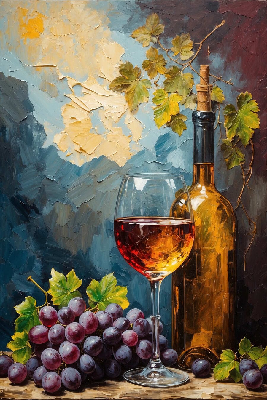 Garrafa e uvas roxas — design completo