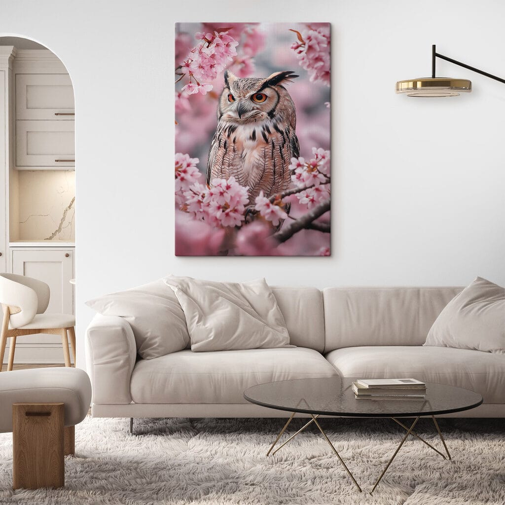 Coruja num ramo rosa — interior 1