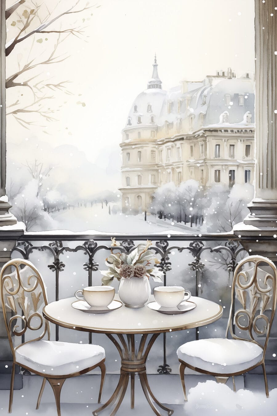 Terraço nevado em Paris — design completo