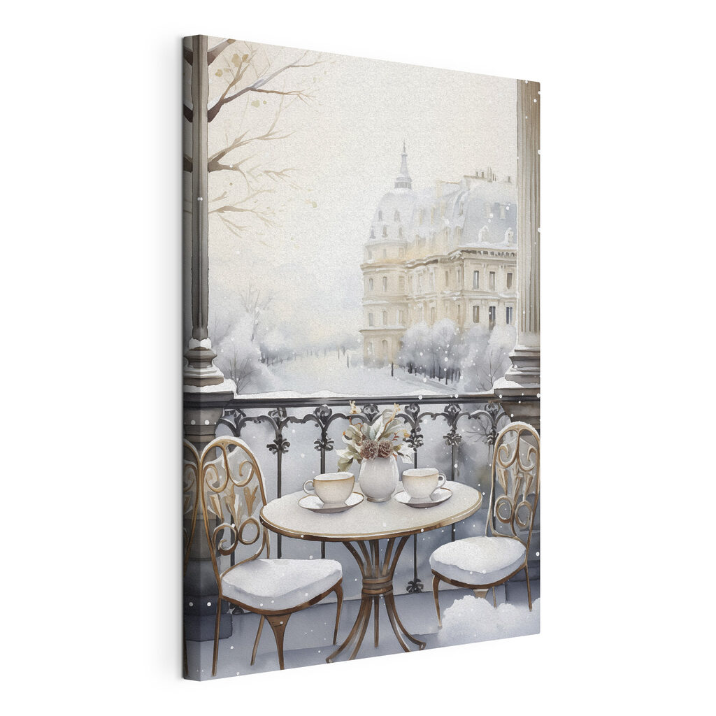 Terraço nevado em Paris, tela esticada e borda contínua