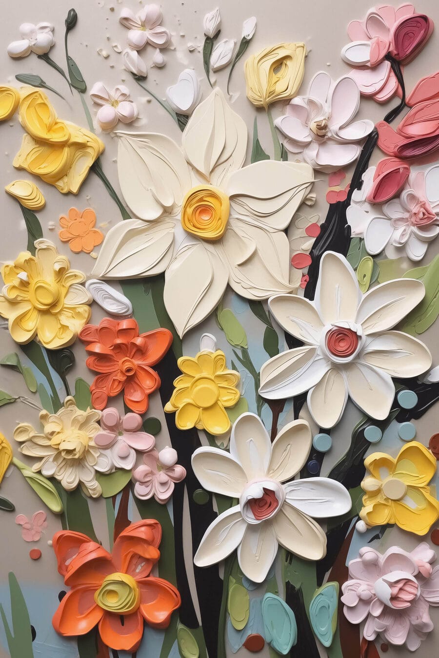 Flores alegres sobre cinzento-escuro — design completo