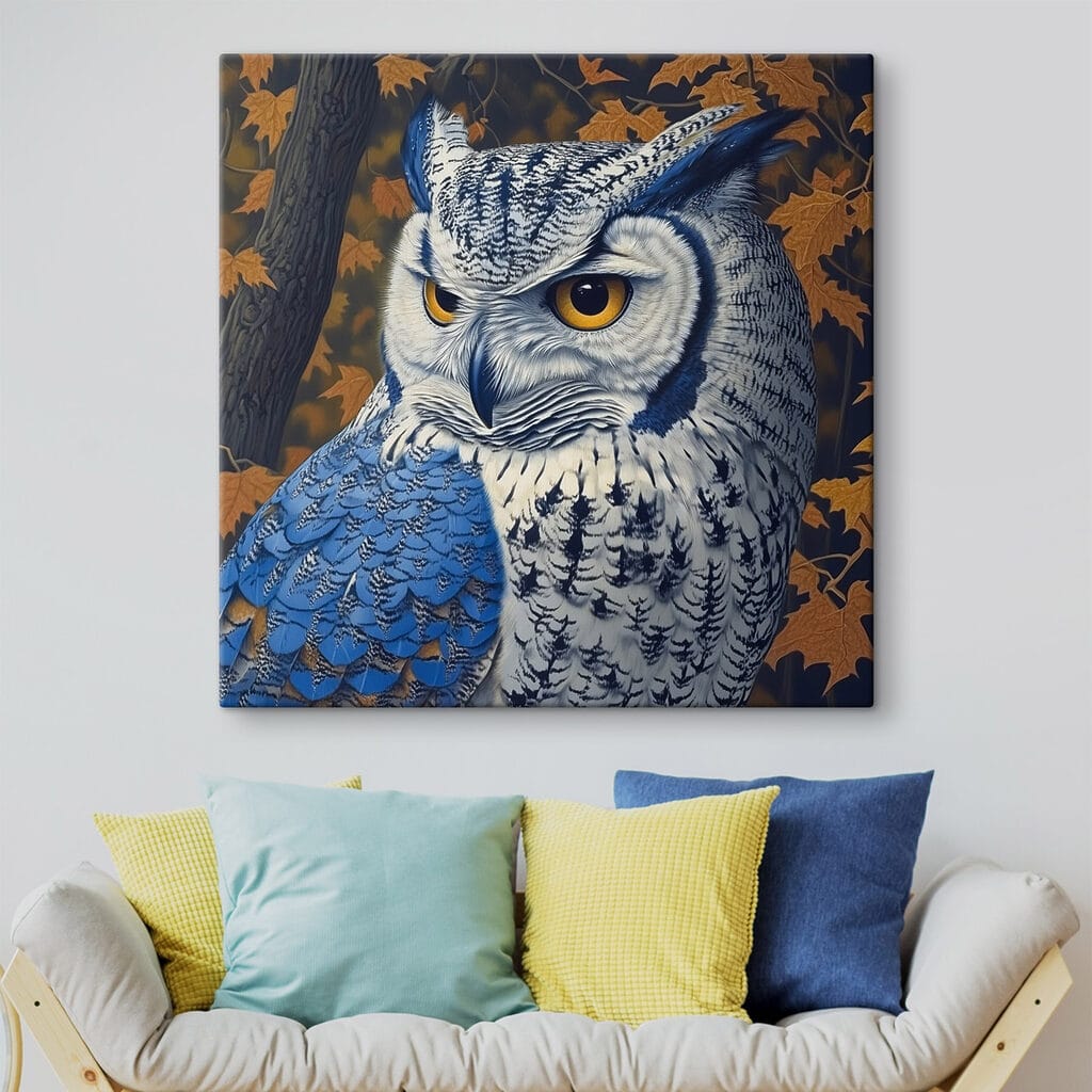 Coruja entre folhas outonais — interior 1