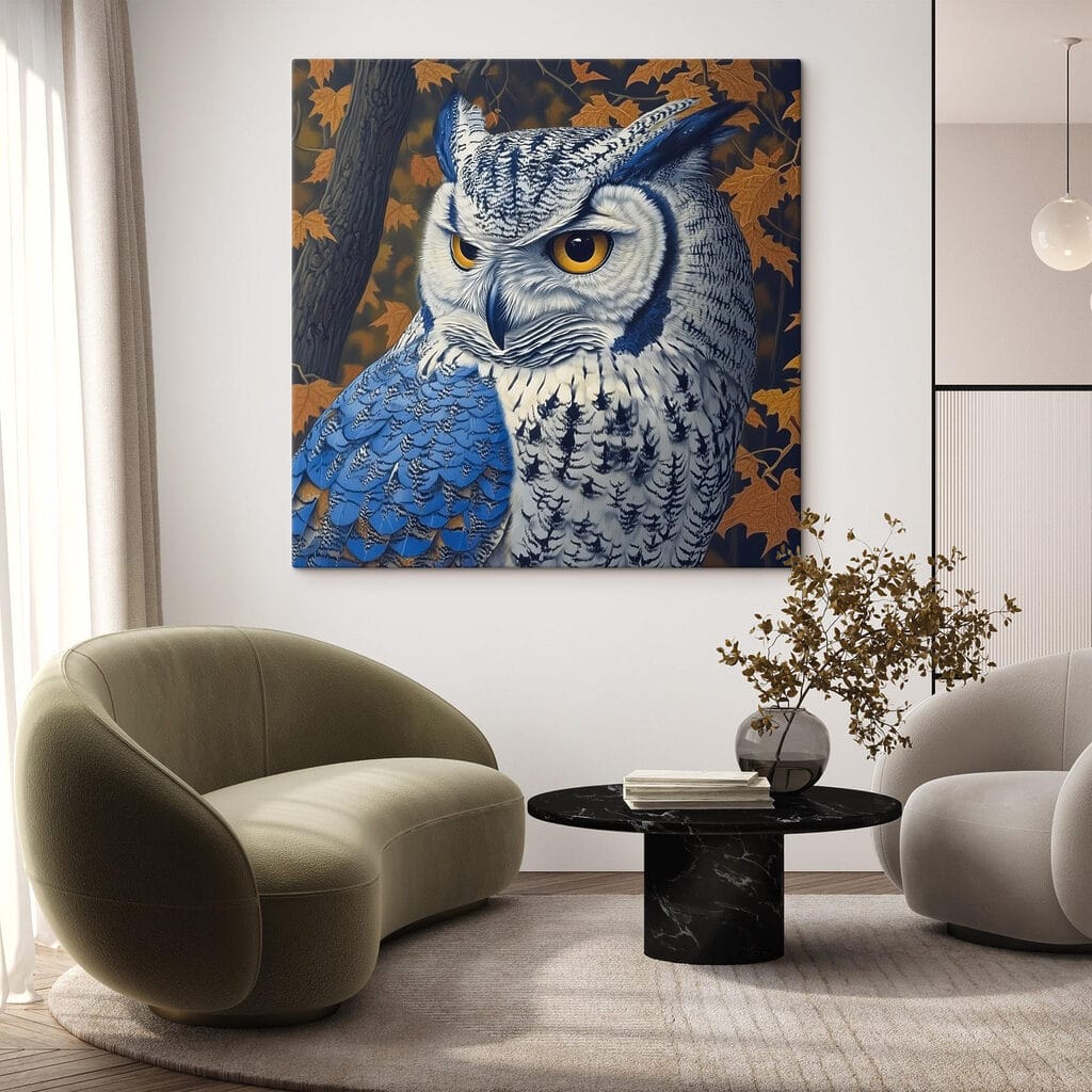 Coruja entre folhas outonais — interior 2