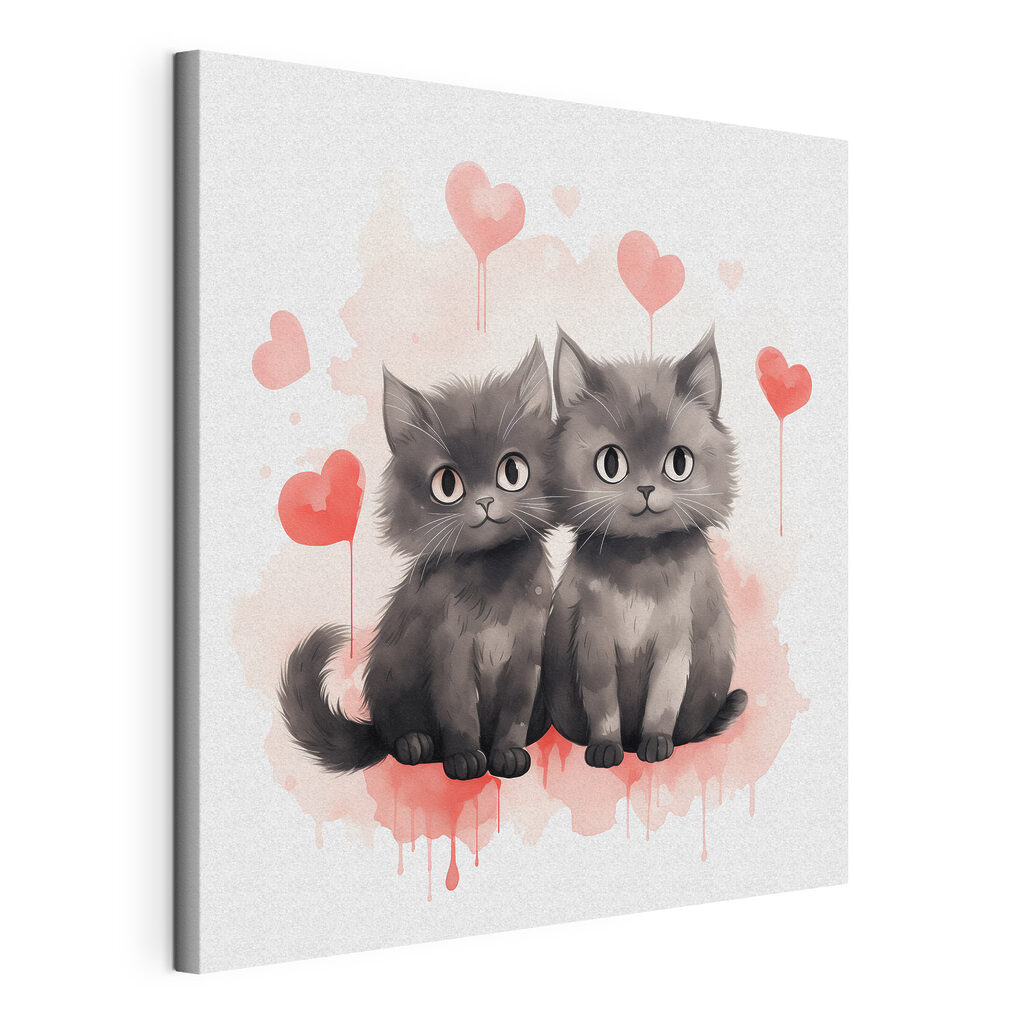 Dois gatinhos apaixonados, tela esticada e borda contínua
