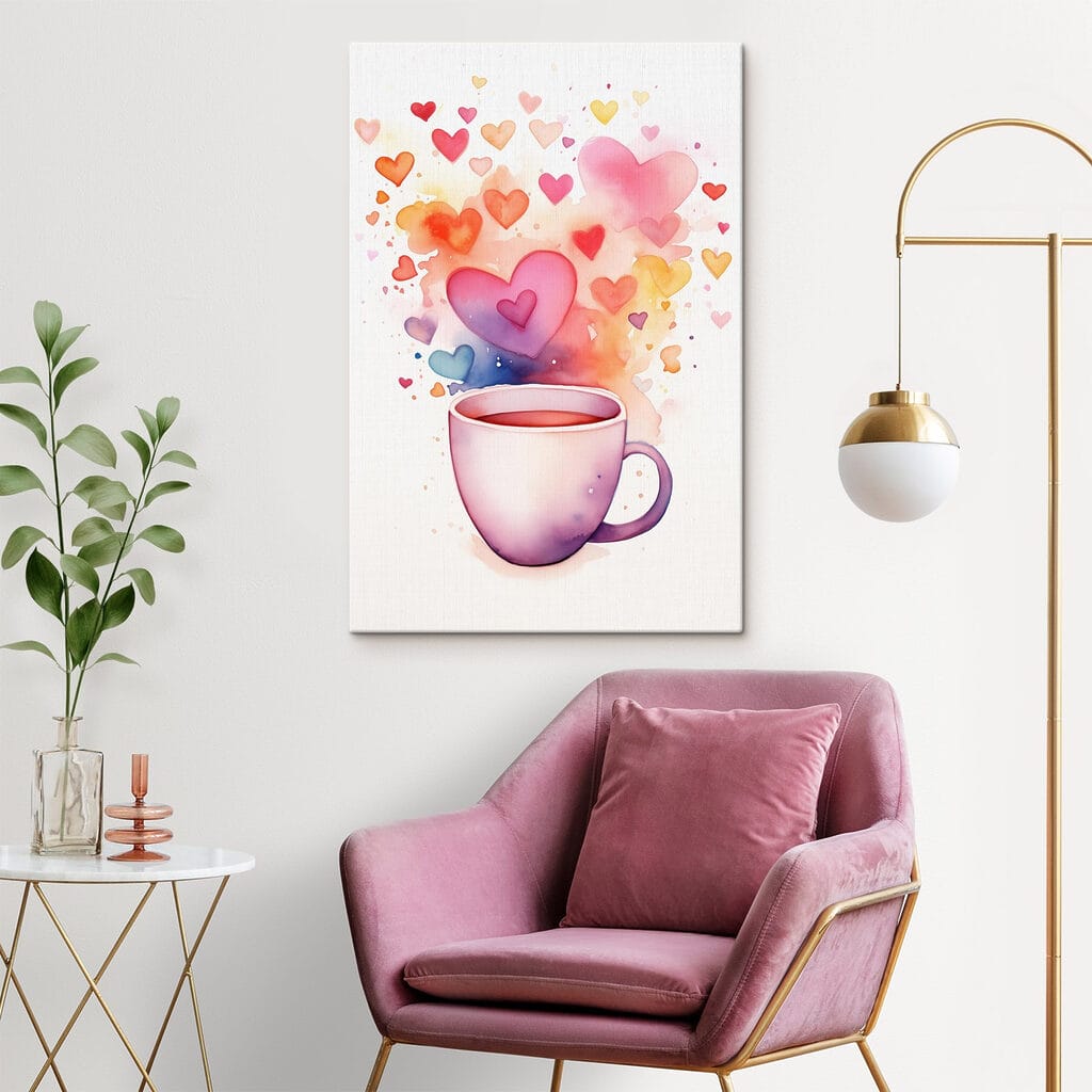 Corações sobre chávena rosa — interior 1