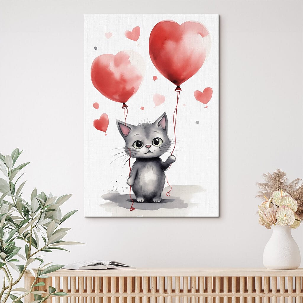 Gatinho com balões-coração — interior 1