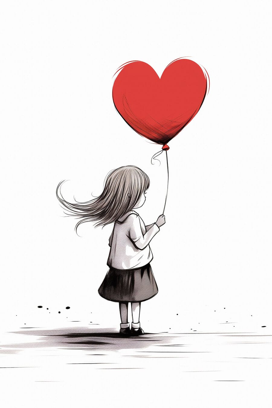 Rapariga com balão vermelho — design completo