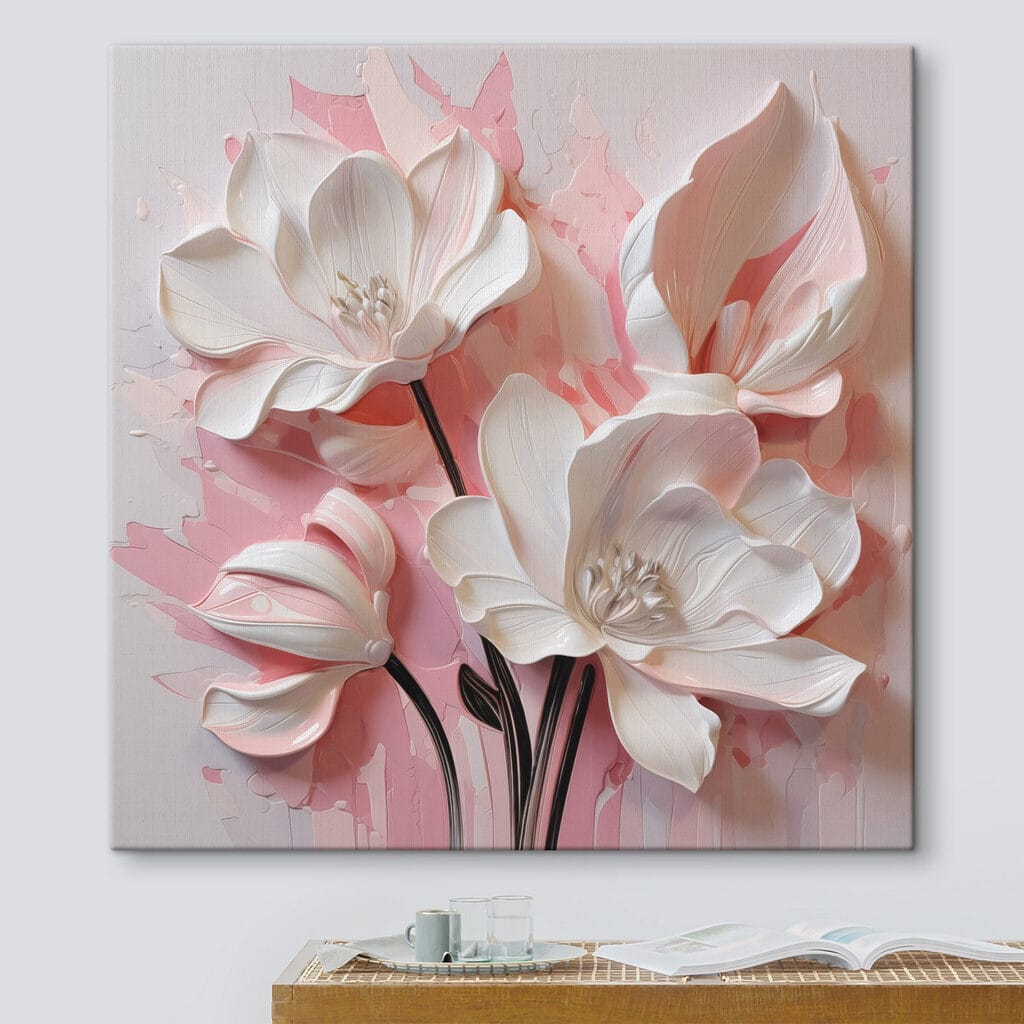 Flores brancas sobre rosa — interior 1