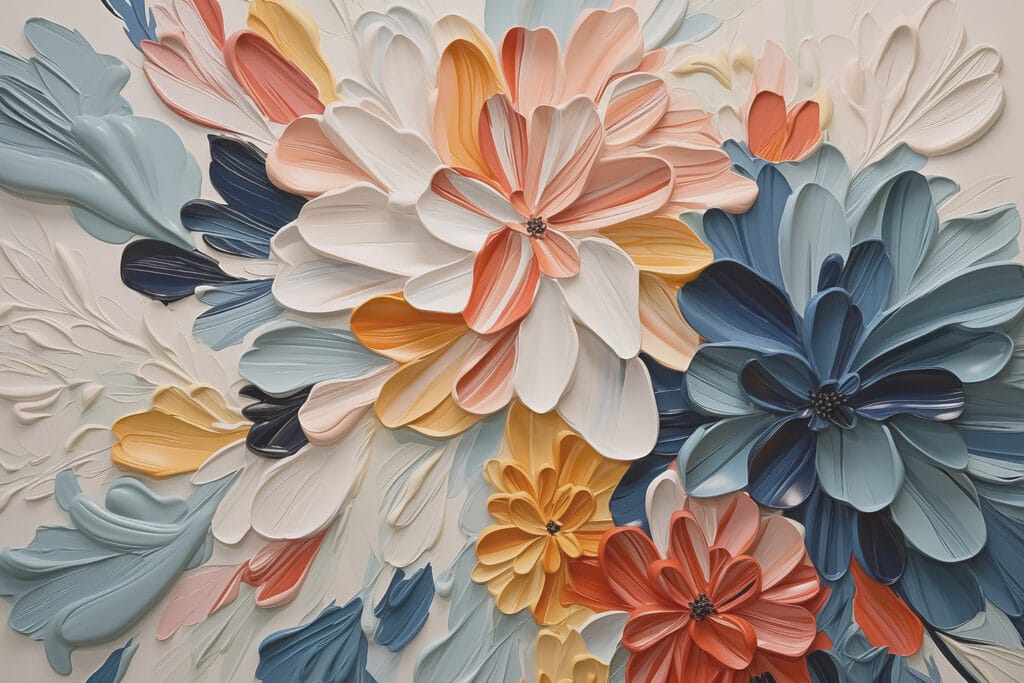 Flores vermelho-coral e azul — design completo
