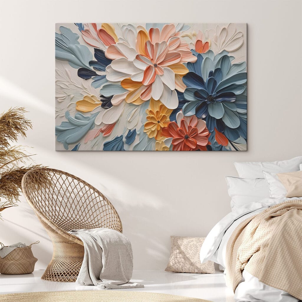 Flores vermelho-coral e azul — interior 2