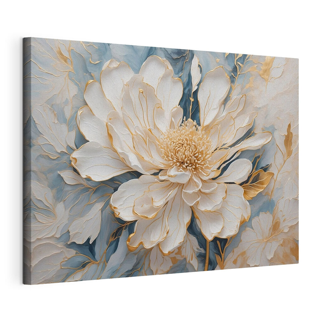 Flor de folhas azuladas, tela esticada e borda contínua