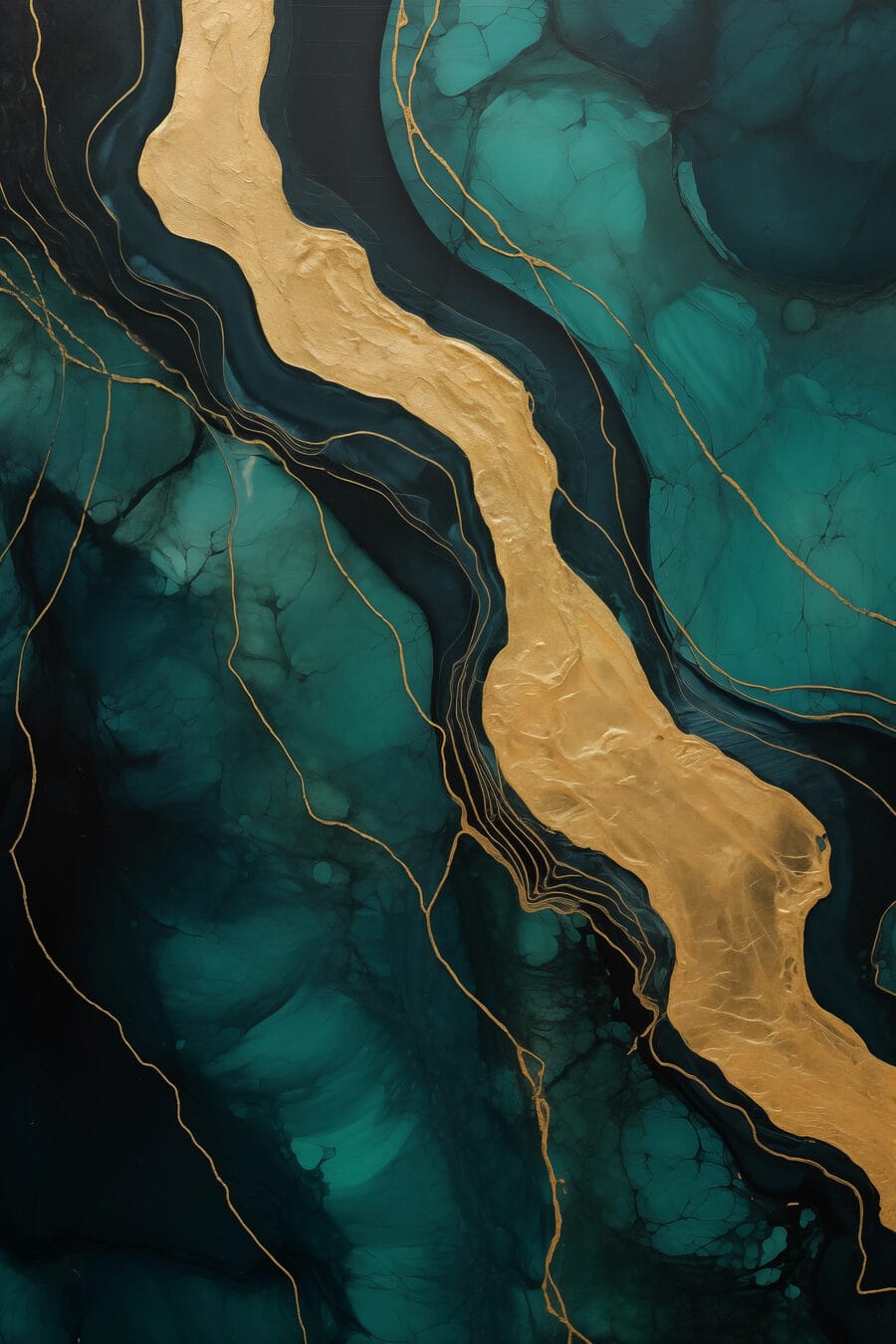 Veio dourado em azul-petróleo — design completo