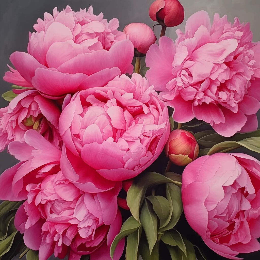 Peónias cor-de-rosa vivo — design completo