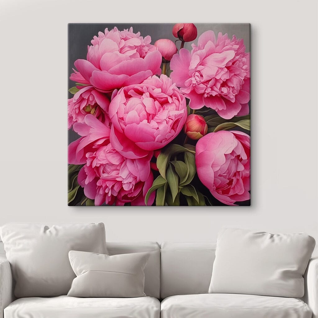 Peónias cor-de-rosa vivo num interior